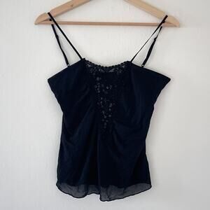 Vtg 90's Black Sequined Ruched Sheer Cami Tank Top Sz M Fairy Goth Grunge